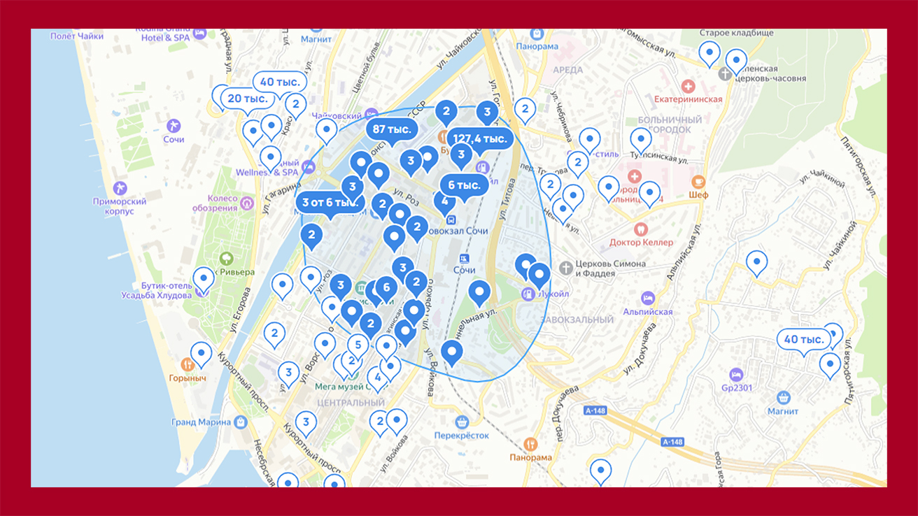 Сервис поиск объявлений на карте в Avito, город Сочи
